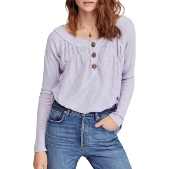 Free People Tops - Free People Must Have Henley Top Lilac Waffle Knit